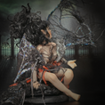 Load image into Gallery viewer, Dark Angel Fairy Doll OOAK Hand-Sculpted Clay Display Figure (6" Tall, Seated)