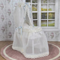 Load image into Gallery viewer, Signed N. Zaleta Blue & White Canopy Wicker Dollhouse Baby Bassinet