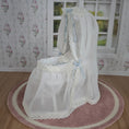 Load image into Gallery viewer, Signed N. Zaleta Blue & White Canopy Wicker Dollhouse Baby Bassinet