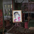Load image into Gallery viewer, Framed artwork of a woman with a hat on an easel in an ornate room. Alexandra R.