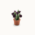 Load image into Gallery viewer, Potted Dark Purple Tulips Flowers in Planter Pot Vintage Artisan