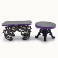 Load image into Gallery viewer, Pair of Ornate Gothic Accent Tables Carved Wood Handmade Furniture in Black & Purple