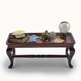 Load image into Gallery viewer, Dressed Halloween Carved Wood Coffee Table Dark Walnut Finish with Chalice, Books, Crystal Ball & Toad