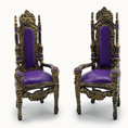 Load image into Gallery viewer, Royal Throne Chair Pair Heavy Resin Gothic Miniature Furniture with Purple & Gold