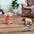 Load image into Gallery viewer, Aleah Klay Mouse with Lion Pull Toy OOAK Miniature c.2012