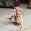 Load image into Gallery viewer, Aleah Klay Miniature Mouse Girl with her Teddy Bear Companion OOAK 2012