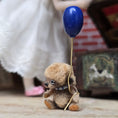 Load image into Gallery viewer, Aleah Klay Sad, Pouty Teddy Bear with Blue Balloon OOAK Miniature 2013 Sculpted