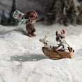 Load image into Gallery viewer, Aleah Klay Mouse in Row Boat with Teddy Bear OOAK Miniature c.2012