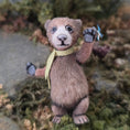 Load image into Gallery viewer, Aleah Klay Brown Bear with Blue Butterfly OOAK Miniature 2013