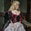 Load image into Gallery viewer, Belle Epoque Blonde in Lace & Crimson Silk Corset Porcelain Dollhouse Doll