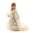 Load image into Gallery viewer, Victorian Porcelain Dollhouse Lady Doll in Ivory Lace Gown with Train, Fan