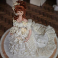 Load image into Gallery viewer, Victorian Porcelain Dollhouse Lady Doll in Ivory Lace Gown with Train, Fan