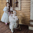 Load image into Gallery viewer, Signed Wicker Baby Pram with Porcelain Infant Doll and Cat by Bridget McCarty