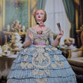 Load image into Gallery viewer, Gale Elena Bantock Signed Victorian Lady Porcelain Dollhouse Doll in Blue Silk Gown with Fan