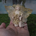 Load image into Gallery viewer, OOAK Porcelain Woodland Fairy Woman Dollhouse Doll Golden Leafy Wings & Flowers