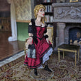 Load image into Gallery viewer, OOAK Flirty Blonde Porcelain Saloon Lady Dollhouse Doll Red Black Dress