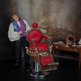 Load image into Gallery viewer, OOAK Miniature Koken Style Barber Chair By Ken Beyer Red Leather, Silver & Wood