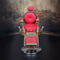 Load image into Gallery viewer, OOAK Miniature Koken Style Barber Chair By Ken Beyer Red Leather, Silver & Wood
