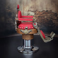 Load image into Gallery viewer, OOAK Miniature Koken Style Barber Chair By Ken Beyer Red Leather, Silver & Wood