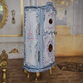 Load image into Gallery viewer, Blue Rococo Miniature Armoire Cabinet with Amber Inlays by Milun Mini Furniture Poland