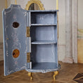 Load image into Gallery viewer, Blue Rococo Miniature Armoire Cabinet with Amber Inlays by Milun Mini Furniture Poland