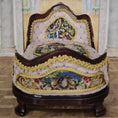 Load image into Gallery viewer, Pink & Gold Hand Carved Upholstered Rococo Style Miniature Bed with Petit Point