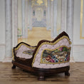 Load image into Gallery viewer, Pink & Gold Hand Carved Upholstered Rococo Style Miniature Bed with Petit Point