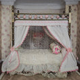 Load image into Gallery viewer, Pink & White Victorian Miniature Brass and Wood Canopy Bed Lace Curtains Floral Beads