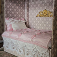 Load image into Gallery viewer, French Upholstered Canopy Daybed with Lace & Pink Silk Artisan Signed