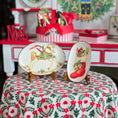 Load image into Gallery viewer, Two dollhouse Christmas-themed plates on stands with a festive background