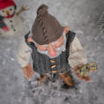 Load image into Gallery viewer, Sharon Cariola Elf dollhouse doll holding blocks with a snowman in the background