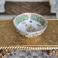 Load image into Gallery viewer, Decorative porcelain bowl with floral patterns on a gold ornate stand.