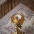 Load image into Gallery viewer, Teresa Welch Scalloped Rim Green Gilt Bowl with Pink Roses, 1999