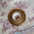 Load image into Gallery viewer, Teresa Welch Scalloped Rim Green Gilt Bowl with Pink Roses, 1999