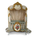 Load image into Gallery viewer, June Clinkscales Custom Blue Hand-Painted Rococo Baby Crib with Silk Canopy 2014