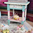 Load image into Gallery viewer, Yellow & Pink Vintage Wooden Nursery Bunny Pull Toy Miniature