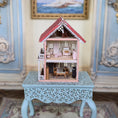 Load image into Gallery viewer, Laura Eppich 1:144 Pink Victorian Dollhouse on Hand Painted 1:12 Blue Table