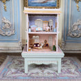 Load image into Gallery viewer, Hemy Eppich Grand Pink & White 1:144 Scale Dollhouse on Painted Table Nursery Display