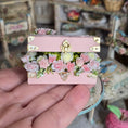 Load image into Gallery viewer, Pink Faux Leather Chest Filled with Sculpted Porcelain Roses Miniature Japan