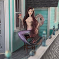 Load image into Gallery viewer, Sitting Mermaid Porcelain Doll with Iridescent Tail, Bespaq Barstool, Sipping a Martini