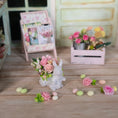 Load image into Gallery viewer, Miniature Dollhouse Easter Bunny Wheelbarrow Floral Centerpiece Set