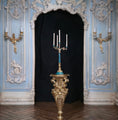 Load image into Gallery viewer, David Iriarte Four-Arm Gilt Candelabra with Green Enamel Faux Marble Column B