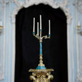 Load image into Gallery viewer, David Iriarte Four-Arm Gilt Candelabra with Green Enamel Faux Marble Column B