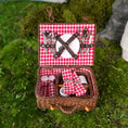 Load image into Gallery viewer, Artisan Signed Miniature Wicker Picnic Basket Set with Accessories Red Gingham