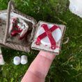 Load image into Gallery viewer, Artisan Signed Miniature Wicker Picnic Basket Set with Accessories Red Floral