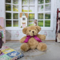 Load image into Gallery viewer, Chubby Teddy Bear Dollhouse Toy Jointed Plush Pink Ribbon Bow