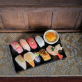 Load image into Gallery viewer, Miniature Artisan Nigiri Sushi Display With Chopsticks on Riser by Koruha Japan