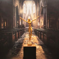 Load image into Gallery viewer, Salvador Dalí Inspired Christ Sculpture by Busto Gold Gilt Clay Figure on Wood Base