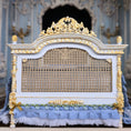 Load image into Gallery viewer, Aurearte Miniatures OOAK Gilt Rattan Bed With Hand Painted Blue Lace & Ribbon Bedding Spain