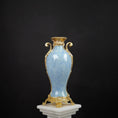 Load image into Gallery viewer, David Iriarte Gold Plated Bronze & Blue Enameled Faux Marble Asian Urn Vase A